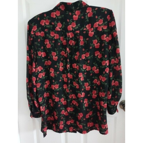 Vintage Philippe Marques red rose print long sleeve button up blouse 18..L10 - Picture 7 of 10